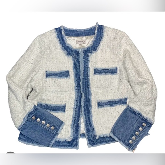 NEW NANETTE NANETTE LEPORE Frayed Tweed & Denim Jacket blazer - Picture 6 of 12